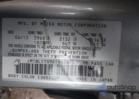 2013 Mazda Mazda3 I Sv z USA, uszkodzony, nr VIN JM1BL1TG9D1843810